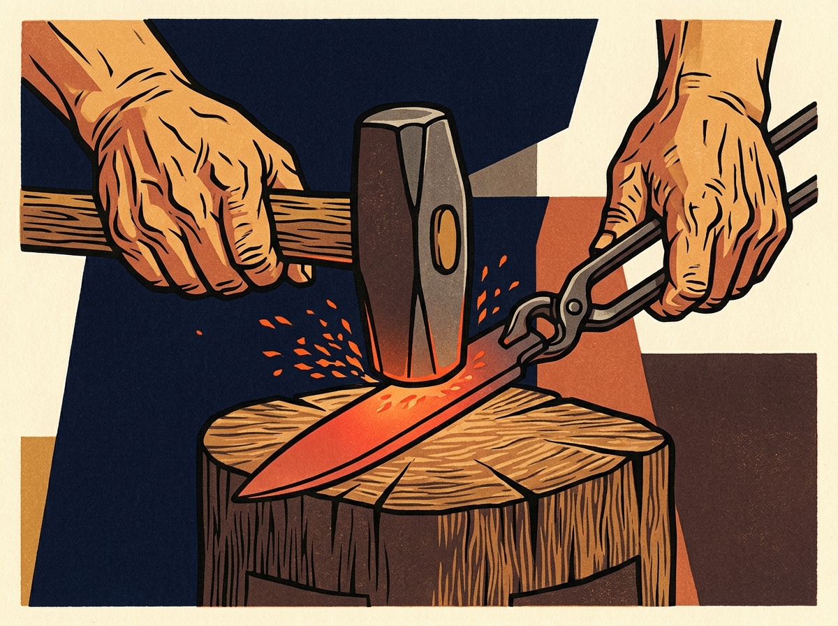Japanese bladesmith hammer forging steel